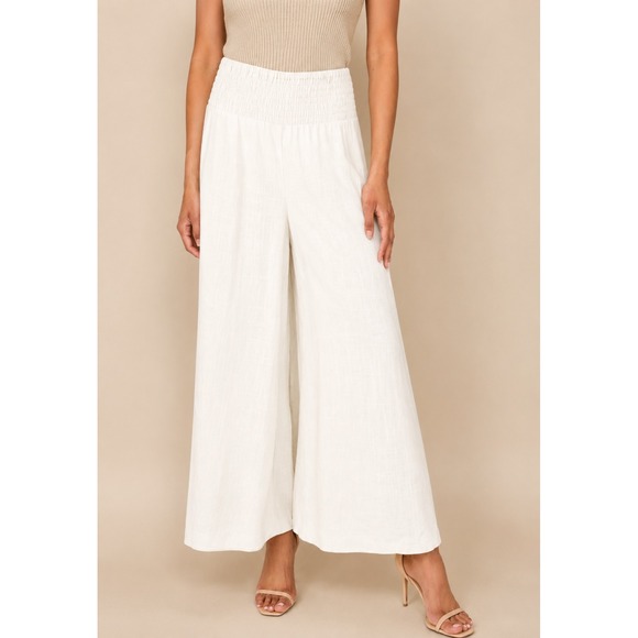 Vince Camuto Pants - Vince Camuto Linen Blend Smock Waist Palazzo Wide Leg Pants XL Resort Beach